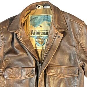 Vintage Aéropostale Compagnie Générale Leather Flight Jacket-40-X/XL-1980s-Rare